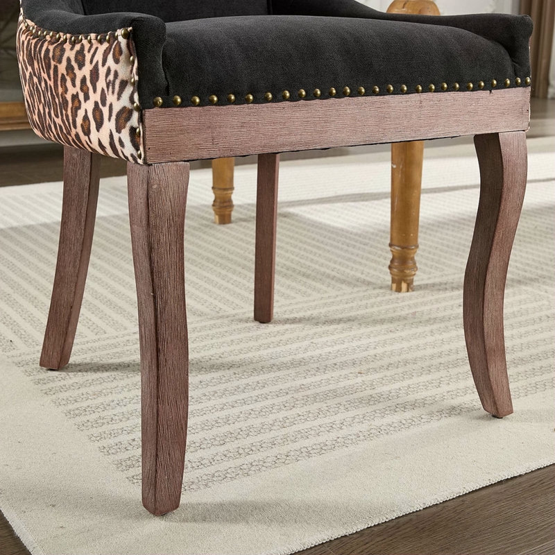 Furniture,Ultra Side Dining Chair, Thickened Fabric Chairs With Neutrally Toned Solid Wood Legs, Bronze Nail Head, Set Of 2,Leopard Print