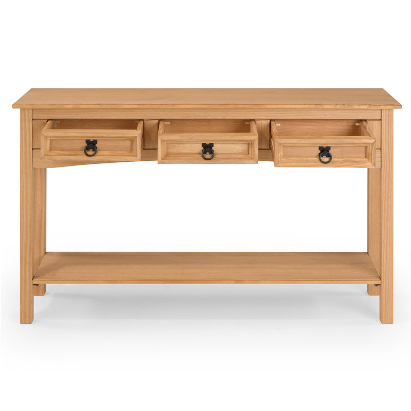 Console Table with 3 Drawer Solid Wood