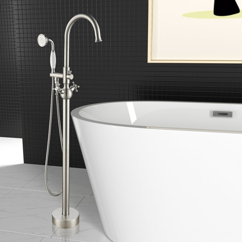 Brushed Nickel Freestanding Tub Filler with Handheld Shower