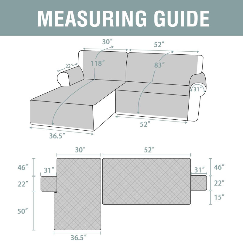 100% Waterproof Sofa Slipcover for L Shape Sectional Sofa 2 Piece Microfiber Fabric Box Cushion Slipcover Left Chaise Cover with Sofa Cover Machine Washable