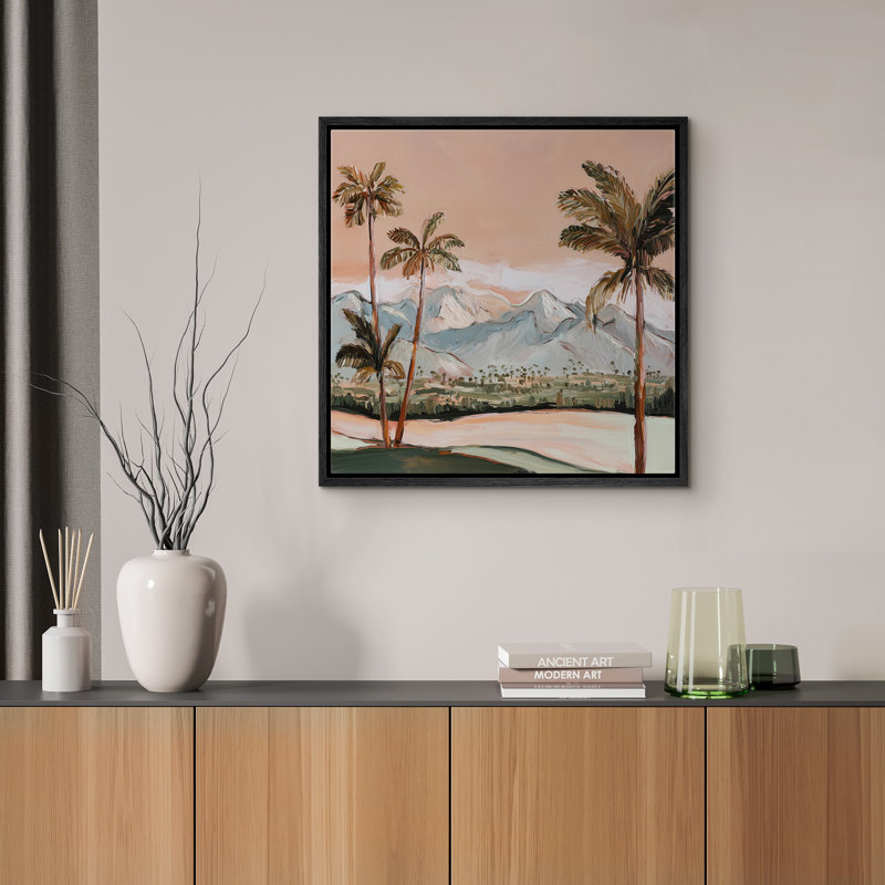 «Warm Desert Palm Tree Landscape Soft Mountain Sunset Scene», décoration murale pour le salon, chambre à coucher, toile encadrée, chambre principale, reproduction d'art