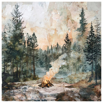 Forest Campfire Scene Wall Tapestry - Campfire Wall Decor