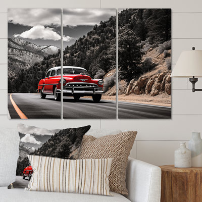 Red Classic Car Vintage Drive Transportation Wall Decor on Metal