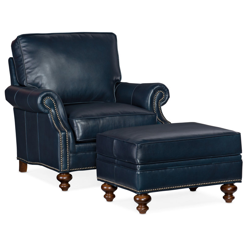 West Ottoman, French Natural, Mahogany, Aline Light Gray Stonewash Genuine Leather