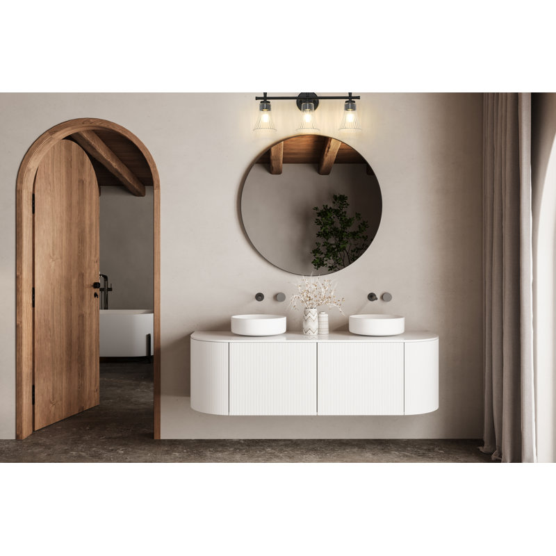 Coiffeuse Maston, Noir mat, H 10 po x l 24 po x P 6,75 po, Trois lumières