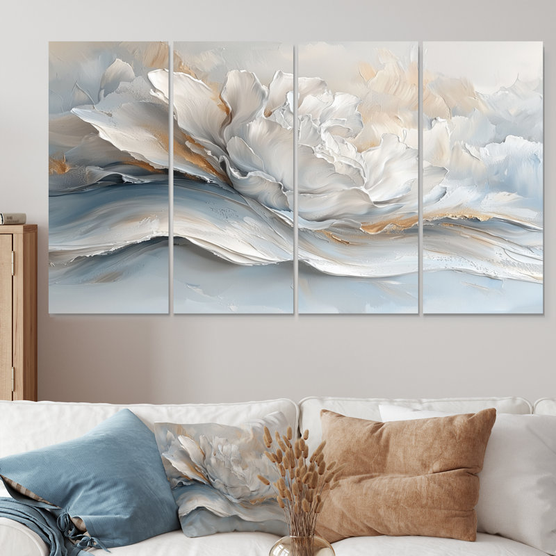 Vagues grises et blanches de l'introsection III - art mural blanc - décoration murale moderne, 4, H 28 po x l 48 po
