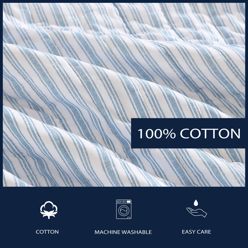 Coleridge Stripe Light Blue Cotton Full Quilt Set