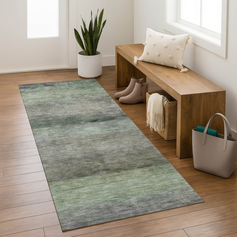 Premium Machine Washable Mayfield AMF2311 Stripes Rug, 2'3" x 7'6" Runner, Aloe