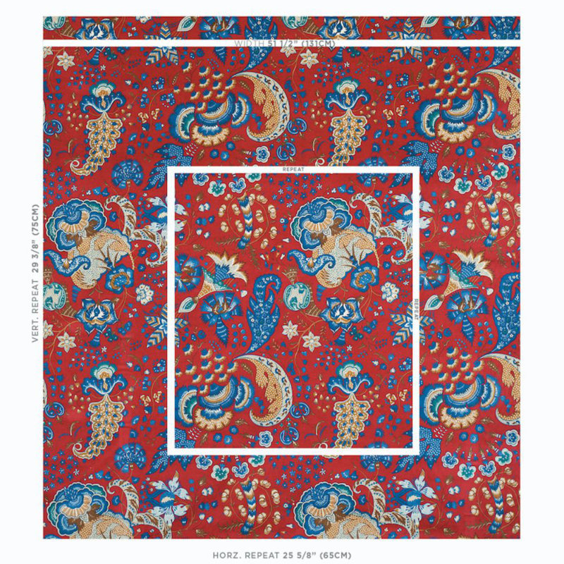 Majorelle Velvet Fabric, Red/ Blue/ Medium Blue