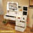 Makeup Vanity Desk with Mirror and Lights,Glass Top Dresser with Charging Station,Vanity Table with Storage and Jewelry Stand,Dressing Table,edroom Makeup Desk for Women,White