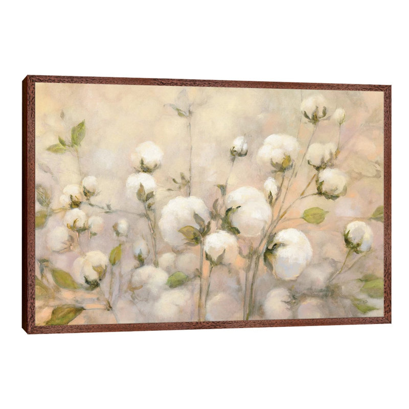 Cotton Field by Julia Purinton - Floater Frame Print on Canvas, Brown Framed