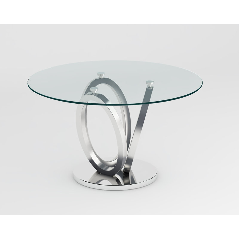 Husha Contemporary Glass Top Dining Table w/ 3-Ring Base