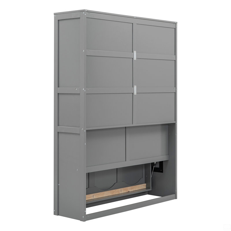 Lit escamotable double pleine grandeur avec tablettes, Gris