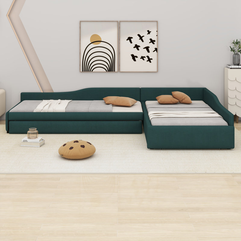 Upholstered Double Twin Size Daybed, Green