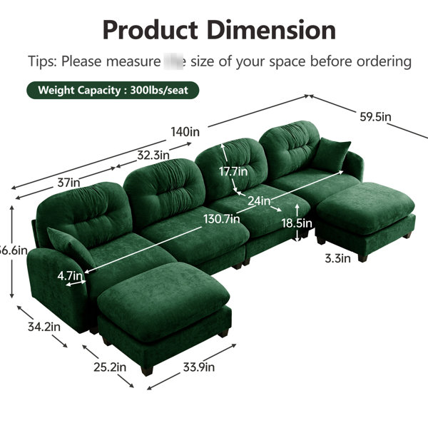 Latitude Run® 4 U Shaped In Chenille, Soft Chenille Fabric, Pleated ...