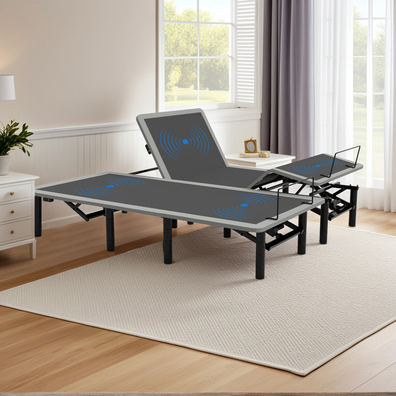 Base de lit réglable avec tête de massage et pied incliné, télécommande sans fil pour très grand lit, deux types de ports USB: Type-A et Type-C, veilleuse à DEL, 4 pieds réglables en hauteur Assemblage facile