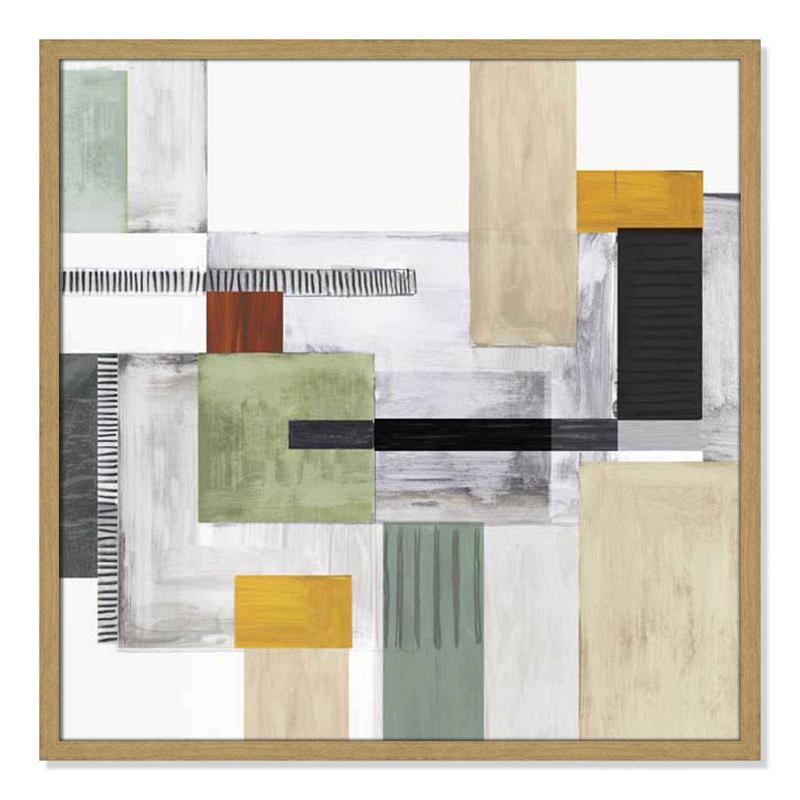 Playful Blocks Print, 27.5" H x 27.5" W x 0.75" D, Natural Slim Framed