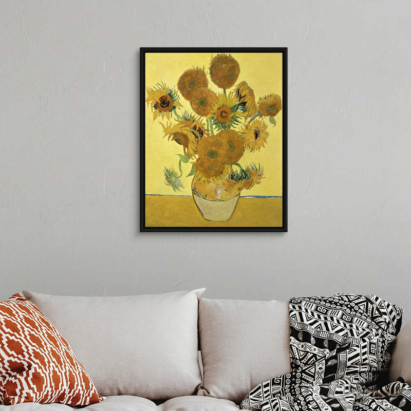 Tournesols, 1888, art mural sur toile, H 24 po x l 30 po x P 1,75 po, Cadre noir