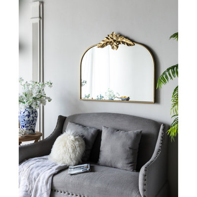 Miroir arqué 39,5 "x 35" doré, cadre en métal pour la chambre à coucher du salon, illumine et avec miroir naturel de 35 ", cadre, fixé au mur, reflète pour éclairer le décor de la chambre à coucher