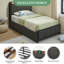  Base de lit simple tapissier avec tête de lit, 2 tiroirs, station de charge intégrée et ports USB, robuste, silencieux, sans sommier, facile à assembler, gris