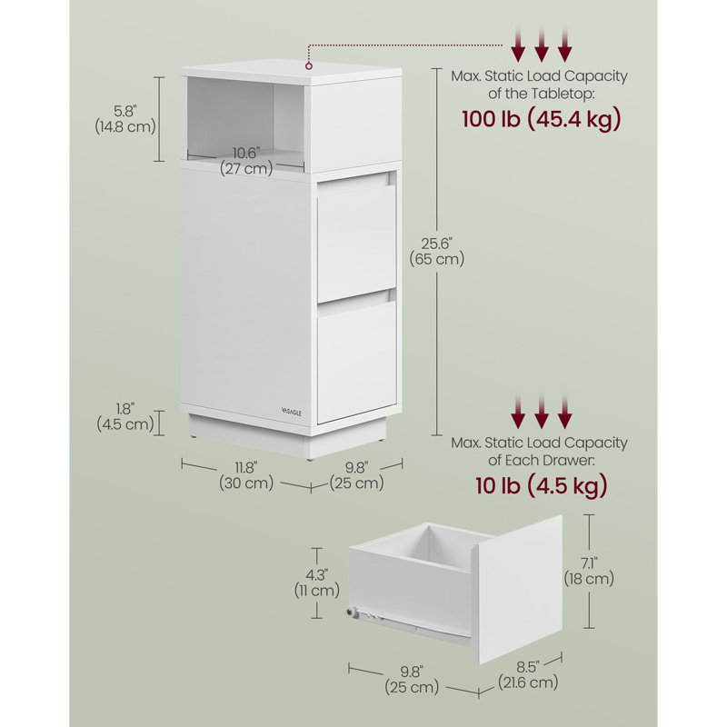 25cm W Manufactured Wood Bedside Table, White