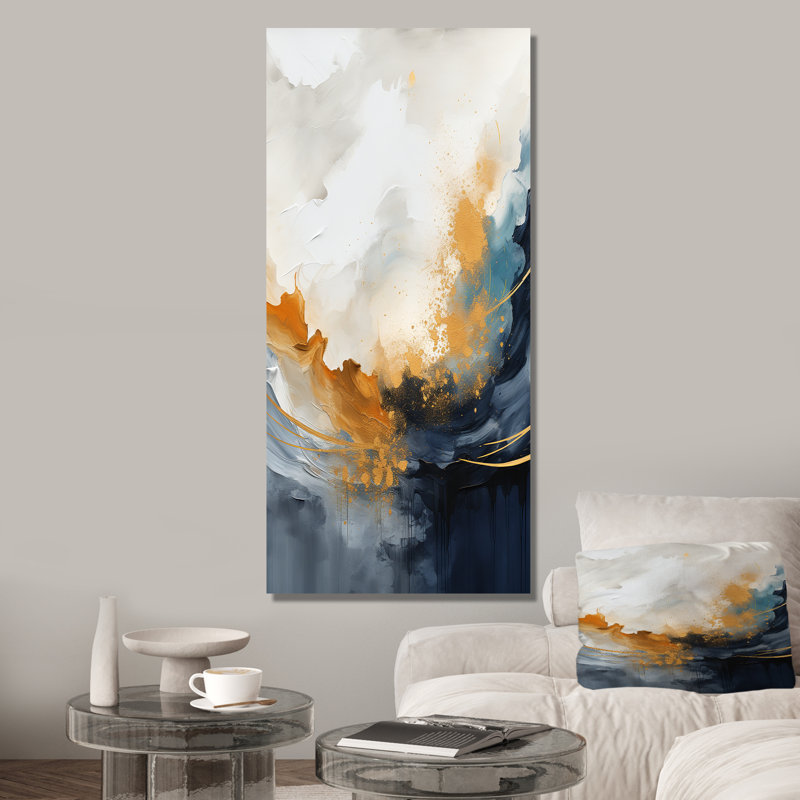 «Blue and Yellow Fluid Harmony», peinture d'art abstrait II, Toile tendue, 60" H x 28" W