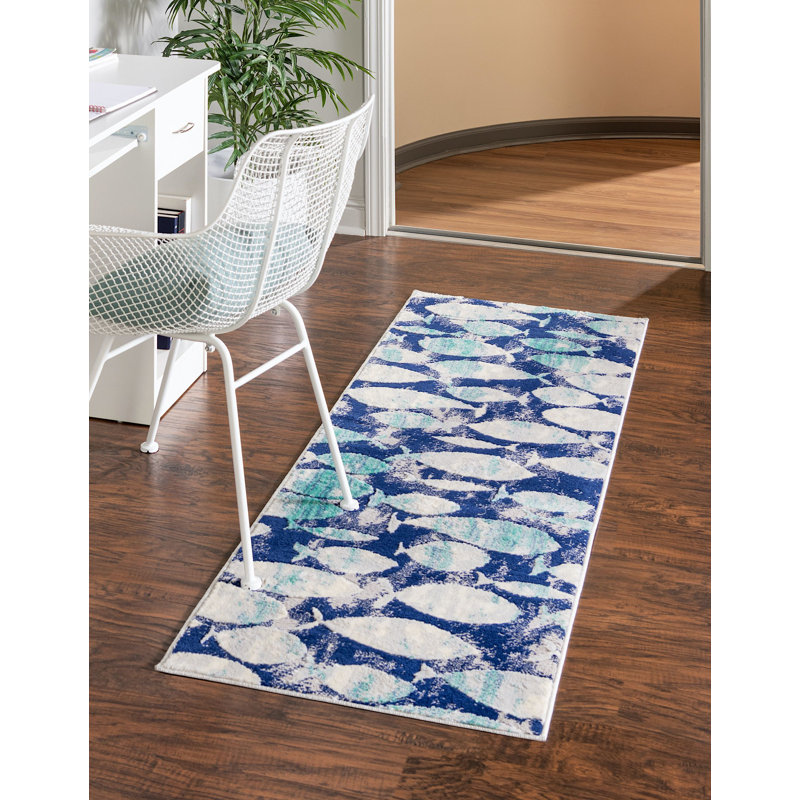 Tapis bleu marine à imprimé animalier Orbisonia, Rectangle 9 pi x 12 pi