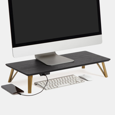 Lameek Wood Monitor Stand With USB Port