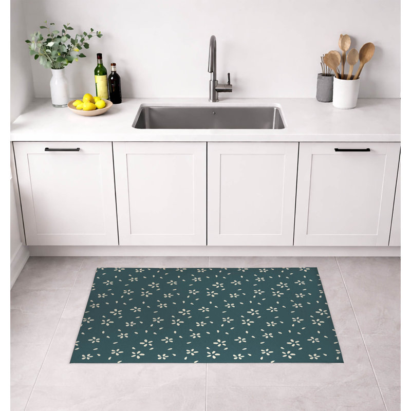 Tapis de cuisine Petal, Rectangle 2' x 3', Dusty Aqua Floral