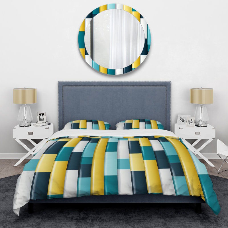 Ensemble de housse de couette à rayures vertes et jaunes Harmony IV, Housse de couette pour très grand lit et 2 très