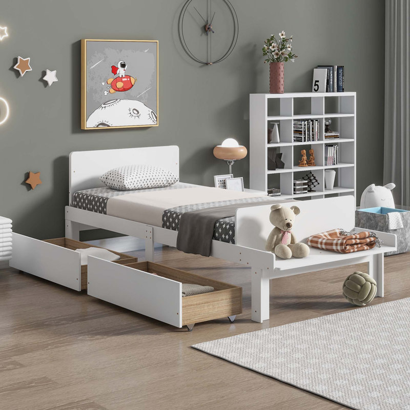 Solid Wood Platform Bed, White, Twin