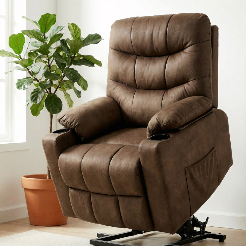 Power Lift Recliner Chair For Elderly With Heated Vibration Massage, Electric Lift Chair With Assist Function, Cup Holders, Side Pockets, Remote Control Reclining Chair For Living Room
