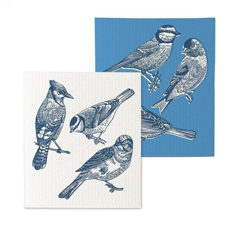 Ensemble de 2 débarbouillettes croquis d'oiseaux