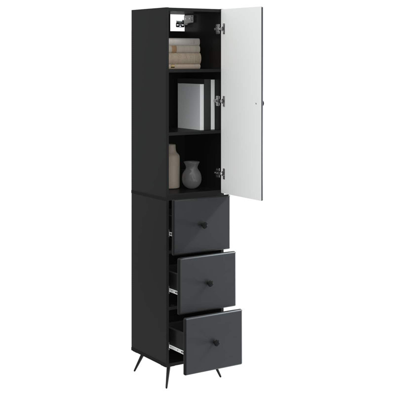  Cabinet Set 2 Pcs Engineered Wood Storage Living Room Office Bedroom, Black