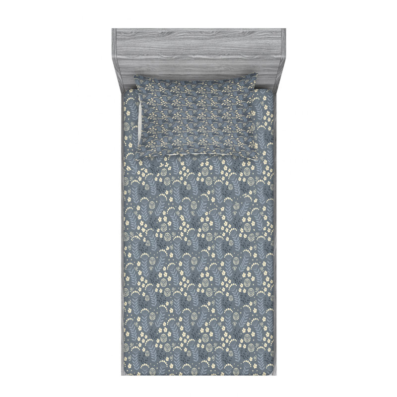 Ensemble de draps à motif floral, Ensemble de draps pour lit simple avec drap-housse