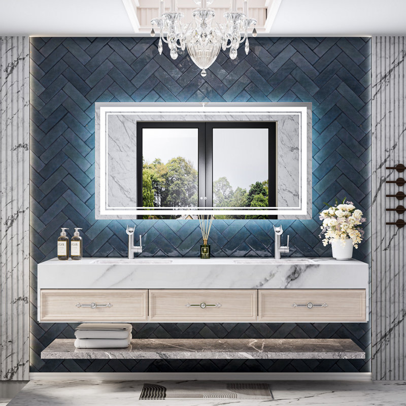 Johnn LED Lighted Bathroom Vanity Mirror 3 Color Dimmable Light & Anti-fog Wall Mirror, 30" x 55"