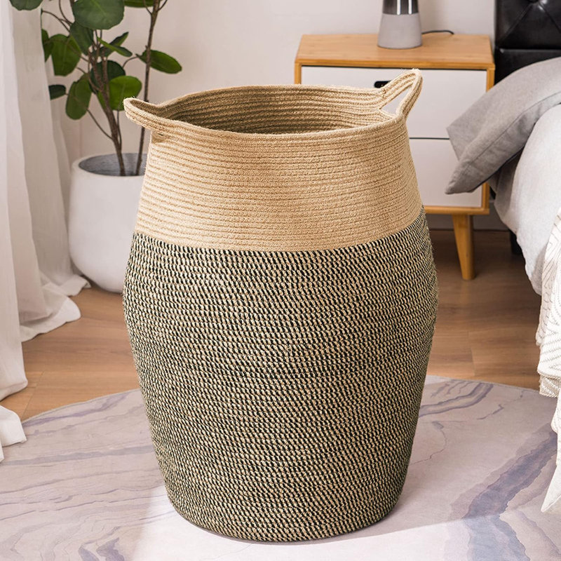 Très grand panier à linge en jute, Brun foncé