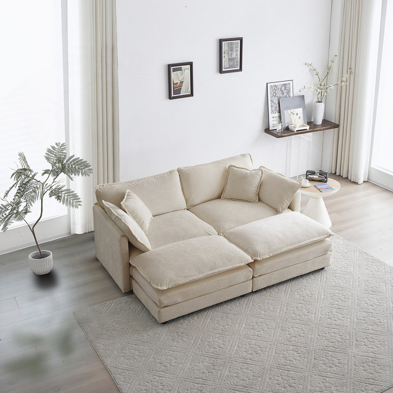 Canapé modulaire rembourré 4 pièces 1 canapé à deux places 2 repose-pieds 2 places Causeuse beige