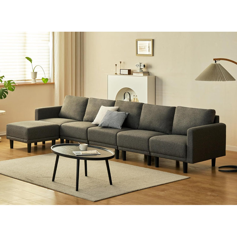 Canapé à accoudoirs carrés de 104,6 po Kaceson, Lin gris foncé, H 29,3 po x l 128,6 po x P 29,5 po