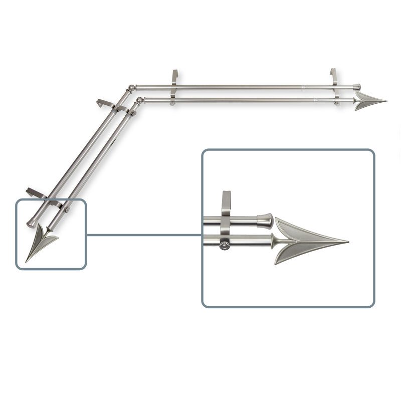 Ensemble de tringle à rideaux double et quincaillerie pour fenêtre d’angle Cowen, H 66 po x l 120 po, Nickel satiné