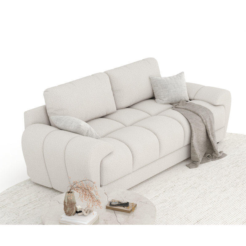 Three-seater round arm Sofa, Cream Chenille
