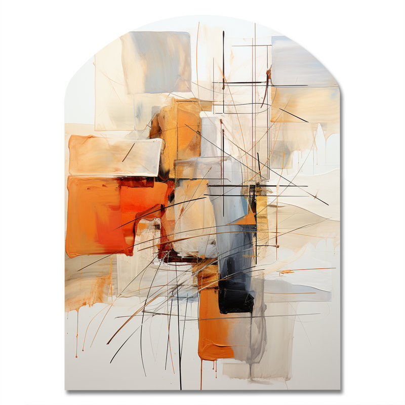 Orange orange et gris, art abstrait abstrait - impression de sculpture murale en métal asymétrique, H 34 po x l 25 po