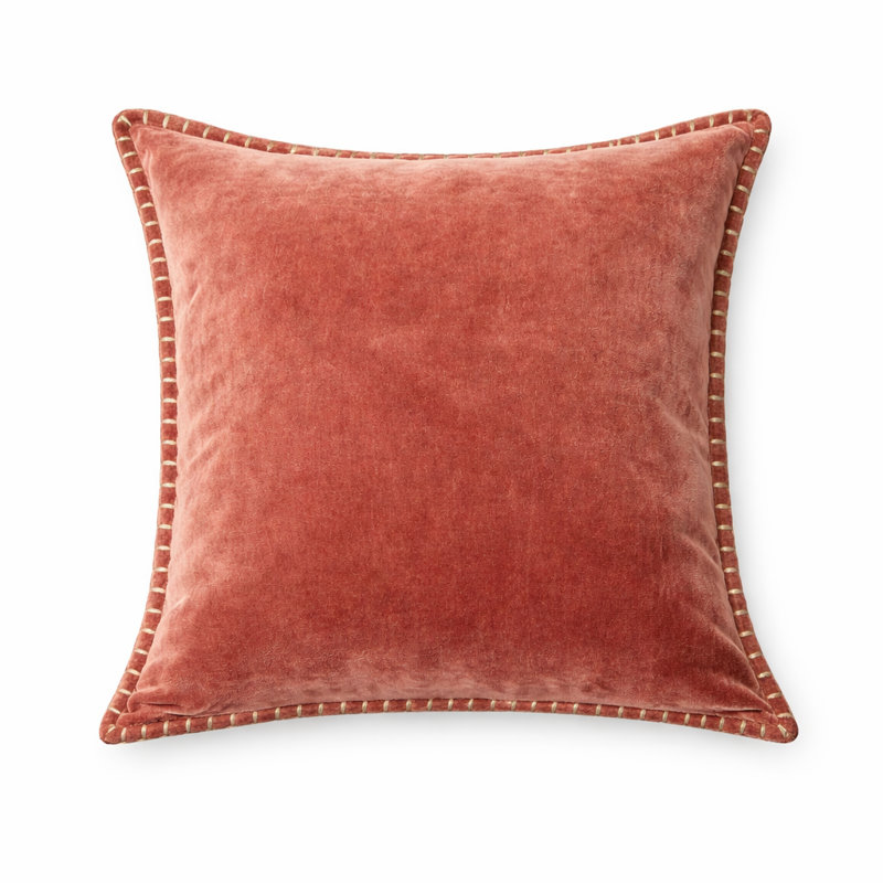 Coussin décoratif | Coussin décoratif en velours de coton délavé à la pierre avec bords décoratifs cousus à la main - 18 po x 18 po