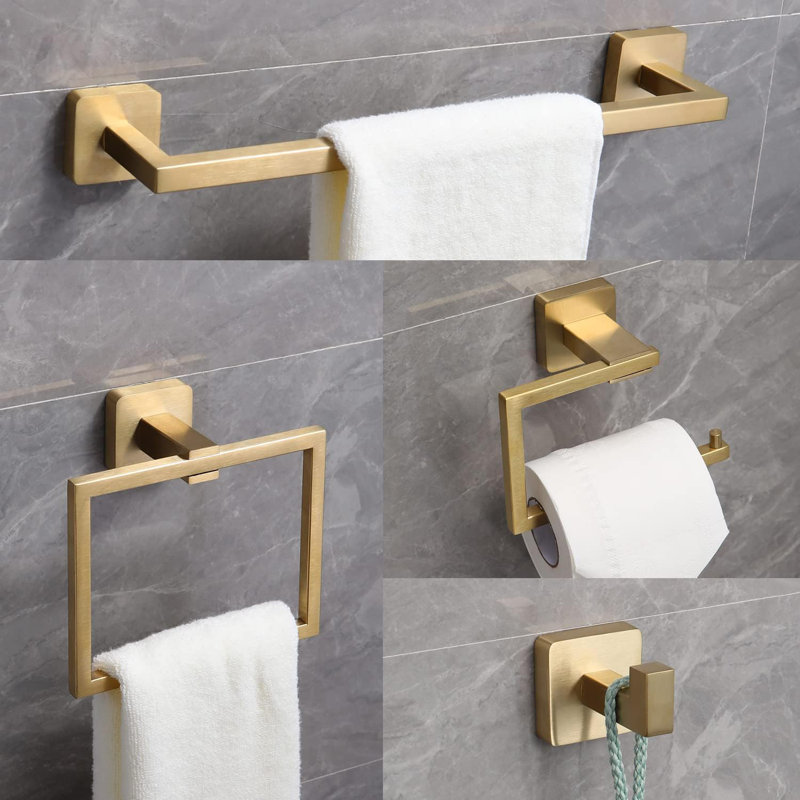 4 - Piece Bathroom Hardware Set, Brushed Gold