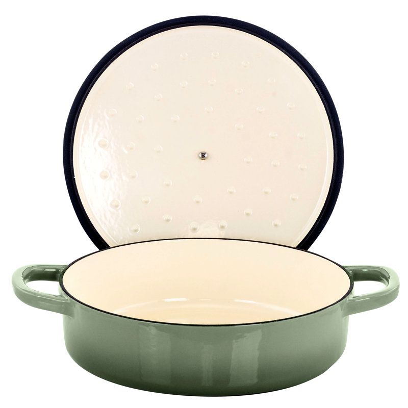 Green 5 Quart Enameled Cast Iron Braiser Pan with Lid