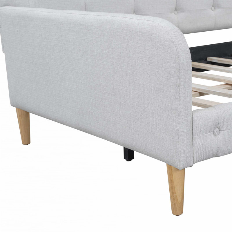 Lit de jour rembourré avec 4 pieds de soutien, Beige, Lit simple