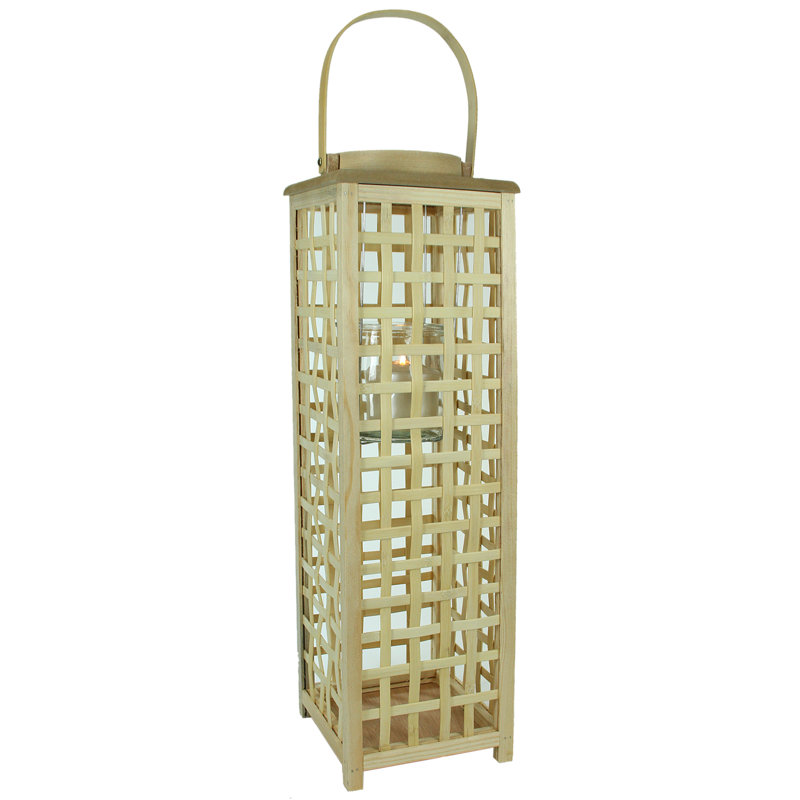 Lanterne en bois, Naturel, H 24 po x l 5,3 po x P 7,7 po