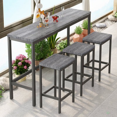 Table de salle à manger de cuisine moderne, table de pub, ensemble de table de salle à manger longue avec 3 tabourets, assemblage facile