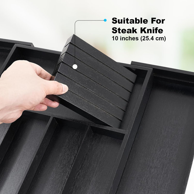  Bamboo Cutlery Tray Organiser Expandable Kitchen Drawer Organiser With Divider Utensil Storage With Knife Block