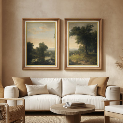 Moody Forest Horizon Deep Atmospheric - Set of 2 Premium Framed Wall Art Print on Paper 26"x36"